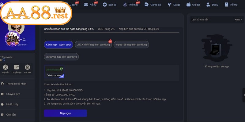 Kiểm tra toàn bộ thông tin đã nhập để đảm bảo không có lỗi trong quá trình nạp